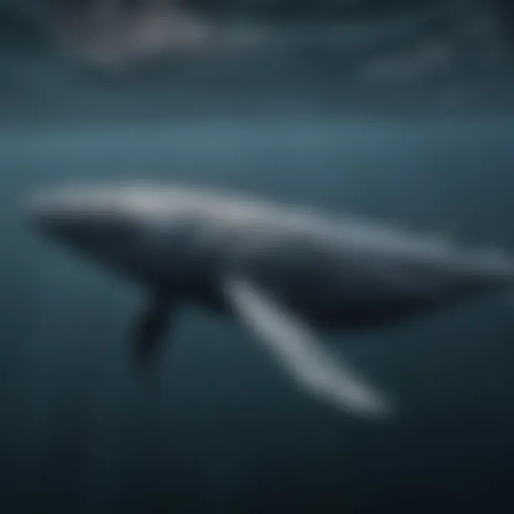 A breathtaking underwater shot showcasing the grace of a blue whale gliding through the ocean depths.