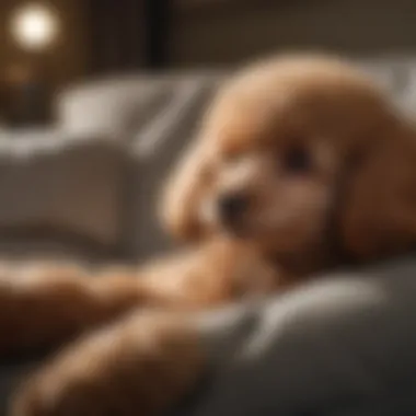 Relaxing Toy Poodle at Home A serene moment of a toy poodle resting on a plush cushion