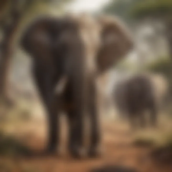 An elephant walking through diverse landscapes, illustrating its adaptability.