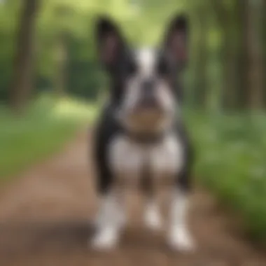 Boston Terrier on a leash during a walk