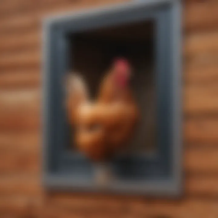 Close-up of the Ador chicken coop door showcasing its sleek design