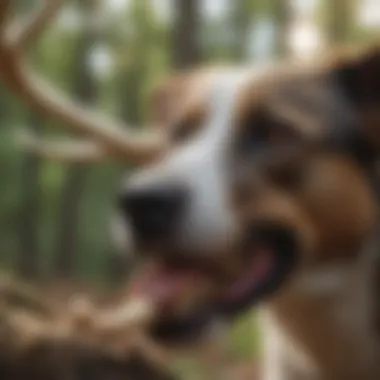 A Dog Enjoying Its Antler Chew Dog chewing on an antler
