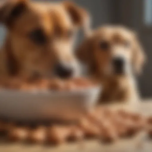 A close-up of almonds in a bowl with a curious dog in the background