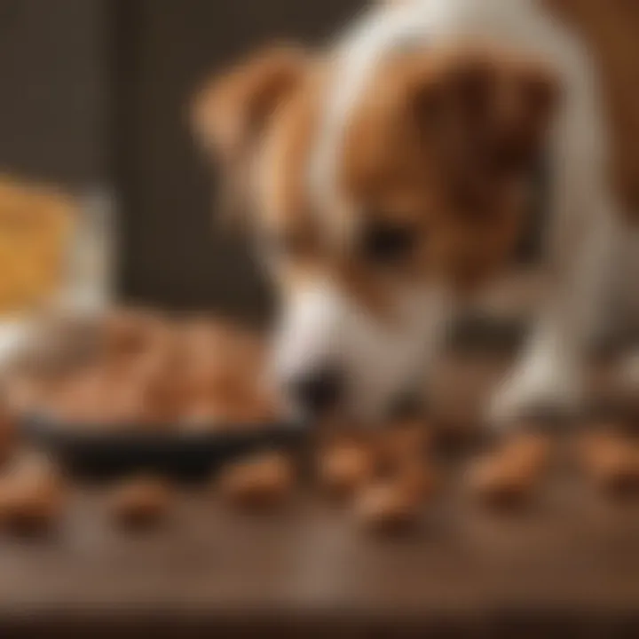 A veterinarian examining a dog with almonds on the table