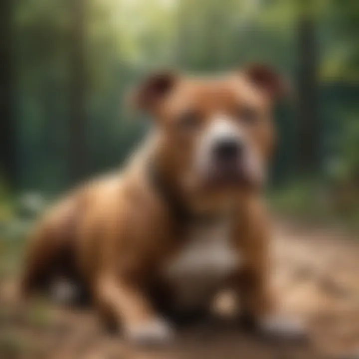 A pit bull happily playing in a clean environment