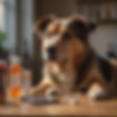 A variety of alternative pain relief treatments for dogs arranged on a table