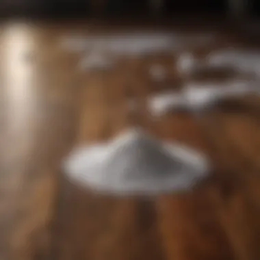 A close-up of baking soda granules on a wooden surface.