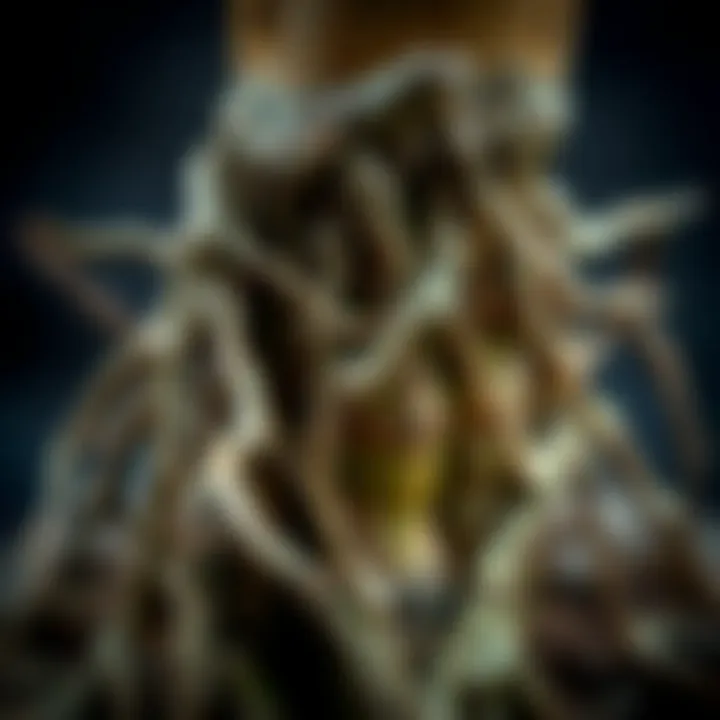 Close-up view of bamboo bonsai roots demonstrating unique growth patterns