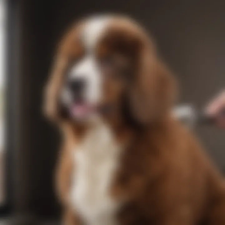 A Bernese Poodle being groomed, showcasing its fluffy fur
