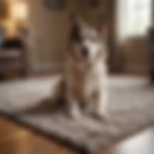 Luxurious wool area rug that complements a dog's playful nature.