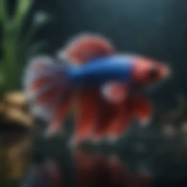 Close-up view of Betta fish swimming gracefully in crystal-clear water.