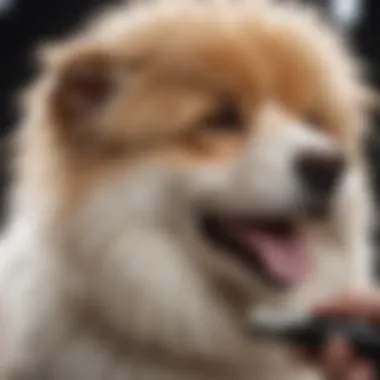 Groomer using clippers on a fluffy dog