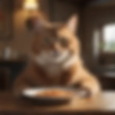 Cat enjoying a meal with satisfaction