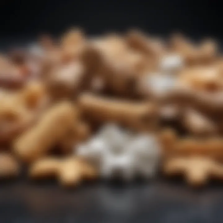 Close-up of various dental dog treats