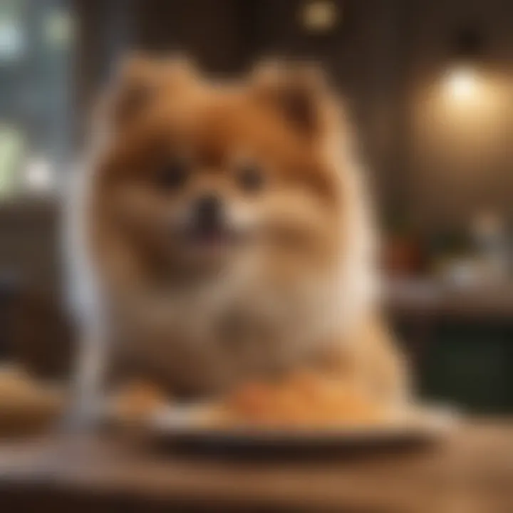 A Pomeranian enjoying a nutritious meal