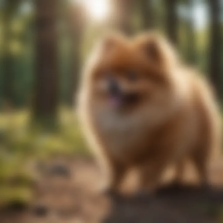 Pomeranian playing energetically outdoors