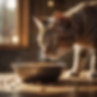 A bowl filled with nutritious dry cat food and fresh water.