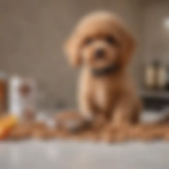 A selection of premium dry dog food brands suitable for Toy Poodle puppies displayed on a table.