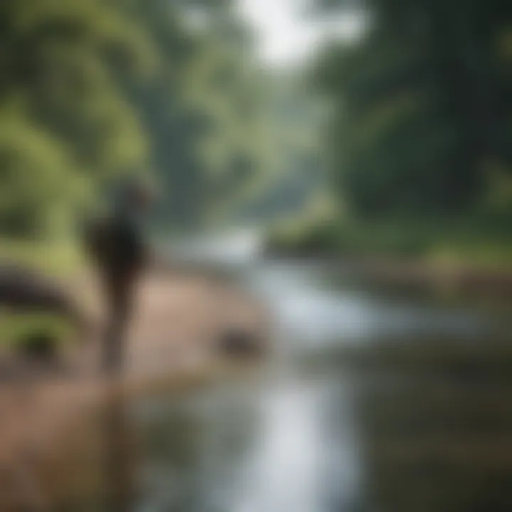 Fisherman casting a line into a river