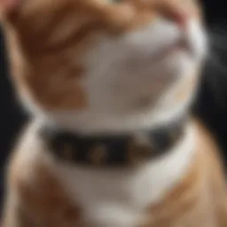 A close-up of a flea collar on a cat's neck, showcasing its design and features.