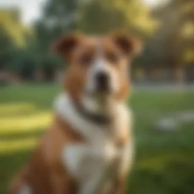 Flea Collar Effectiveness for Dogs A dog wearing a flea collar in a park setting, illustrating its effectiveness outdoors.