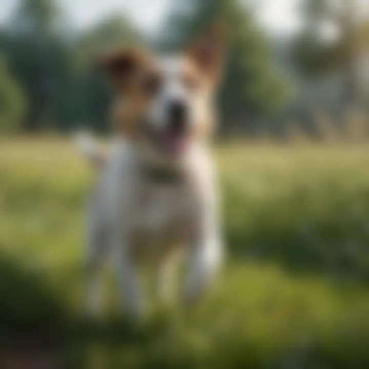 Dog playing in the grass after tick treatment