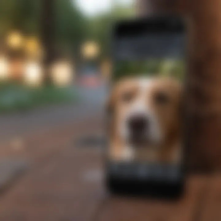 Pet owner using smartphone app to monitor pet's activity