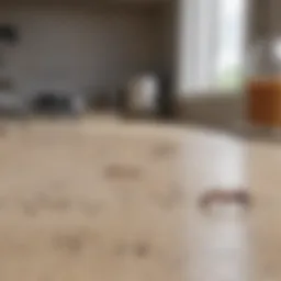 Close-up of an ant trail on a kitchen counter