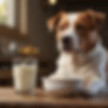 Fresh Milk for Happy Dogs A bowl of fresh milk beside a happy dog