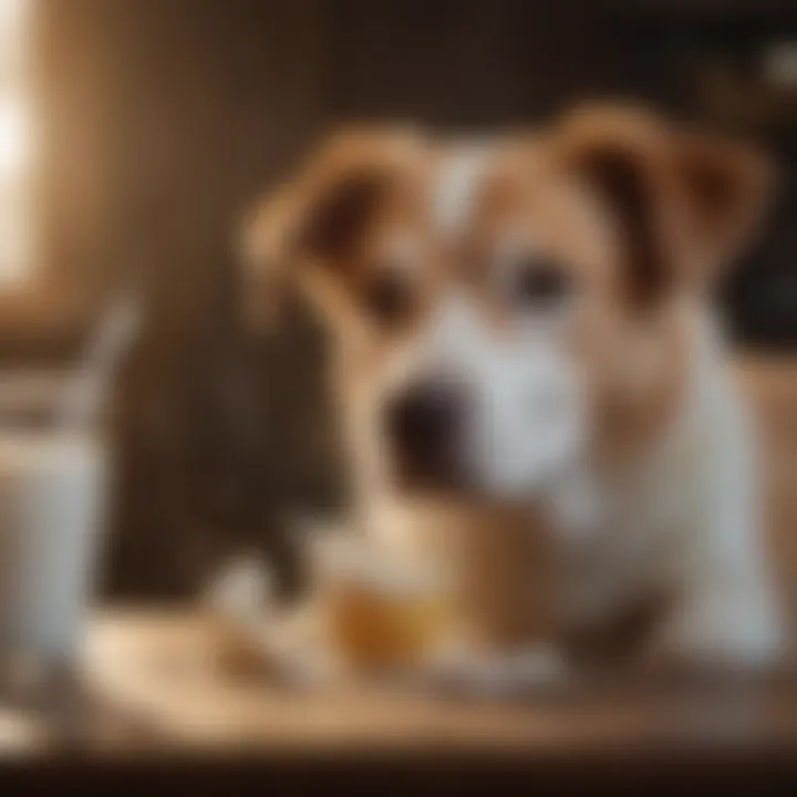 A dog enjoying a splash of milk