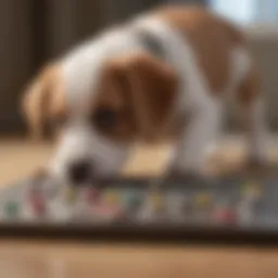 A puppy engaging with a puzzle toy, showcasing its problem-solving skills.