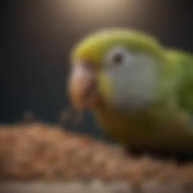 Parakeet enjoying its pellet diet