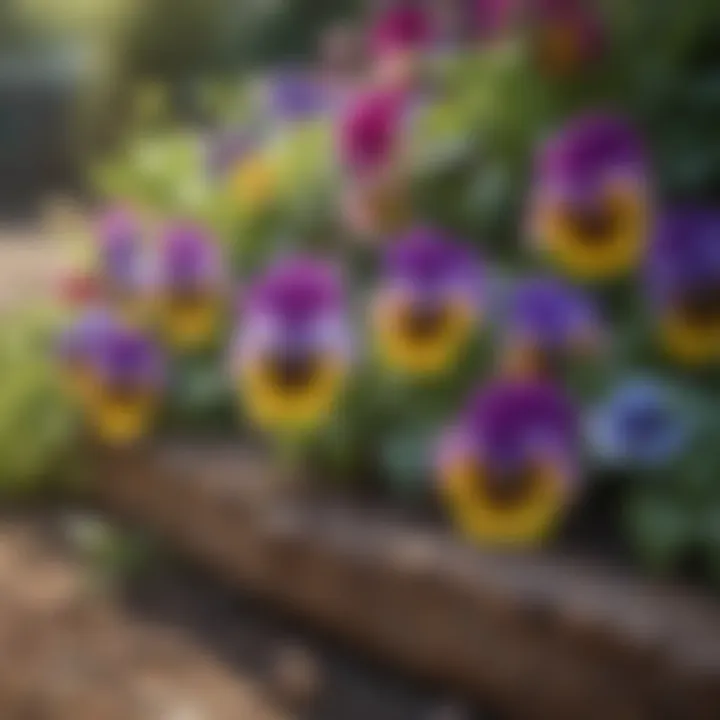 Colorful pansies in a garden bed