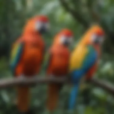 Vibrant Tropical Birds at Brevard Zoo Colorful tropical birds perched among lush foliage