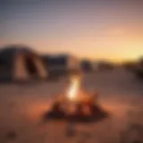 A scenic view of a beachfront campsite in Corpus Christi at sunset