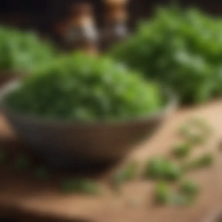 A bowl filled with chopped cilantro, highlighting its green texture.