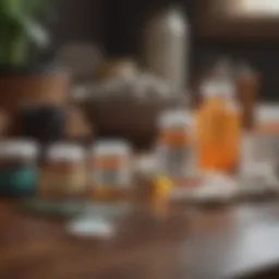 An array of tick prevention medications for dogs displayed on a table