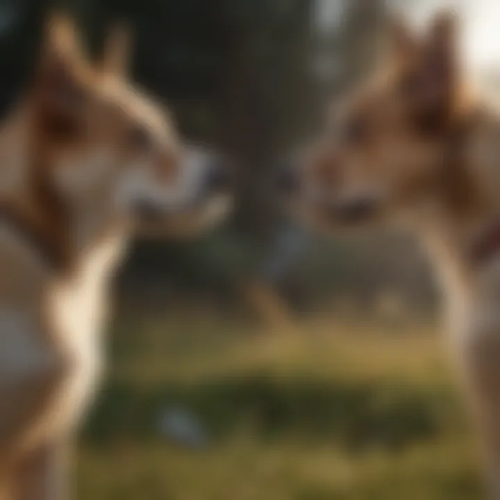 A dog demonstrating body language while meeting another dog