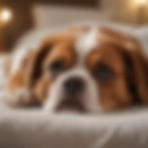 A dog lying on a bed looking unwell