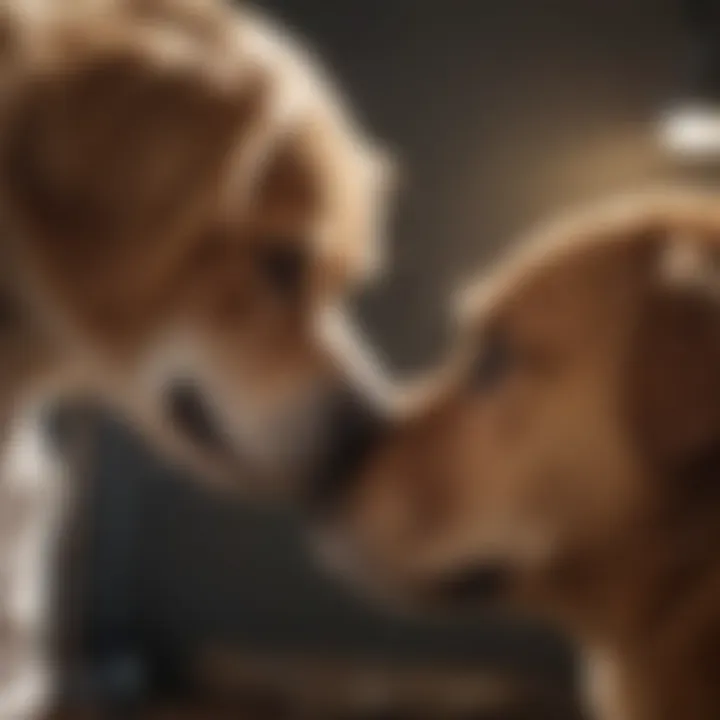 A dog being comforted by a veterinarian