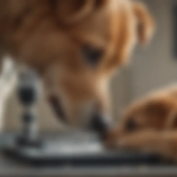 Veterinarian examining a dog for scabies with a microscope