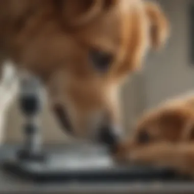 Veterinary Diagnosis of Scabies Veterinarian examining a dog for scabies with a microscope