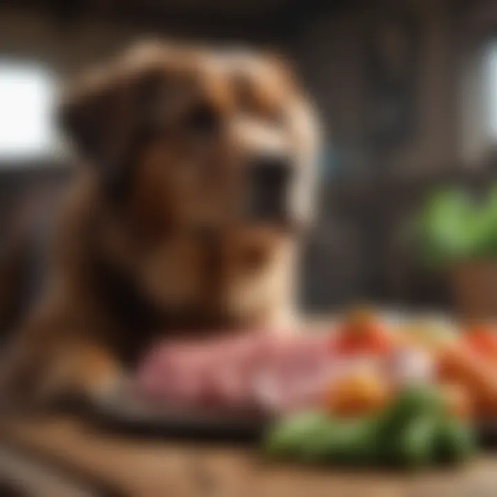 A variety of raw meats and vegetables suitable for dog diets