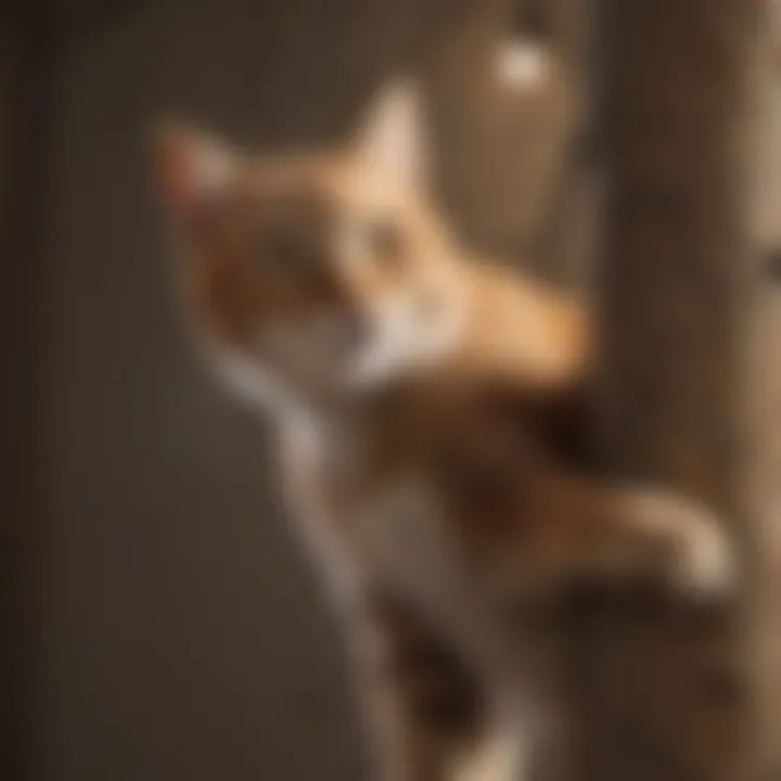 Cat exploring various levels of a wall-mounted climbing structure