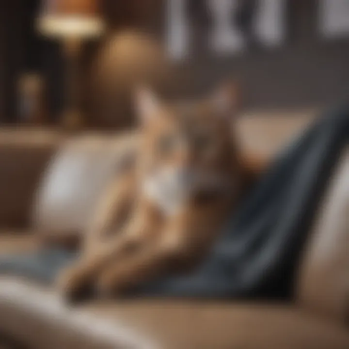 Cat lounging on a protected couch with a cover