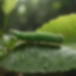Vibrant green caterpillar resting on a leaf