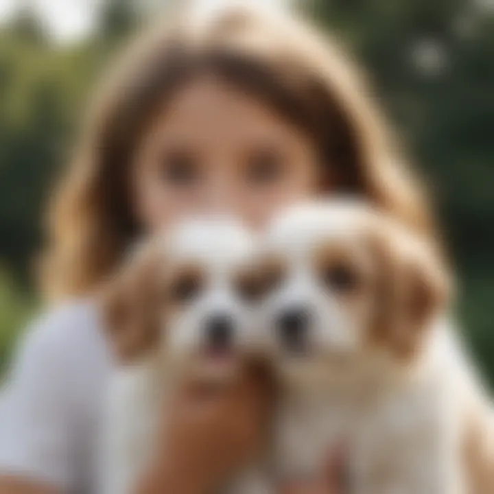 A Cavachon happily interacting with children, showcasing its affectionate nature