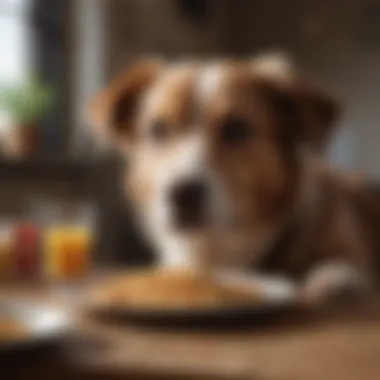 A dog with a shiny coat enjoying a meal