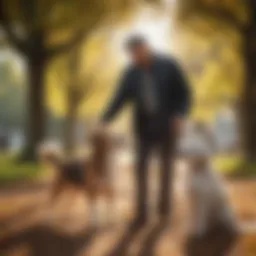 A joyful medium-sized dog playing with a senior in a sunny park