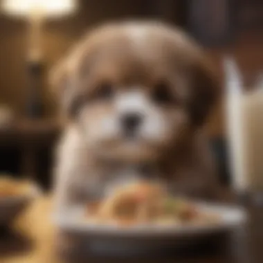 Shih Poo Puppy Enjoying Nutritious Meal A Shih Poo puppy enjoying a nutritious meal
